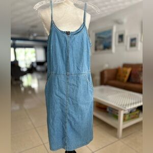 Blue Sleeveless Jean Spaghetti Strap Midi Sundress
